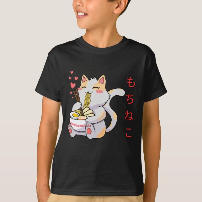  Kawaii Mochi Neko Cat Eating Sushi T-Shirt (Front)