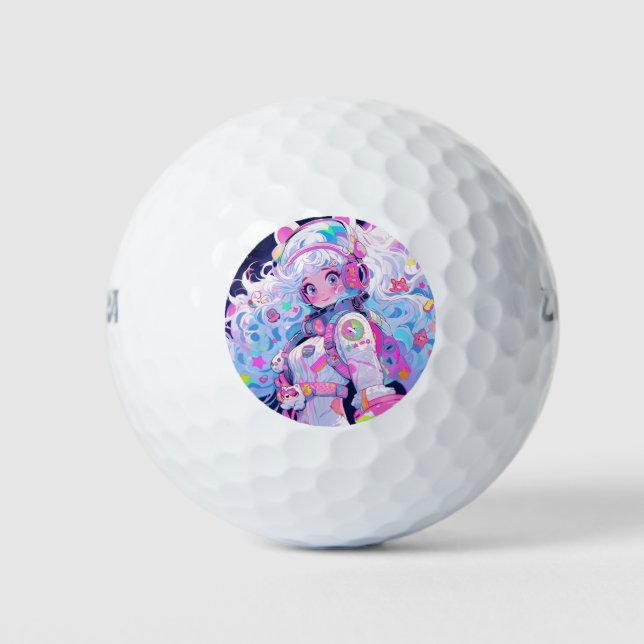 Kawaii Moe Pastel Space Astronaut Anime Girl Golf Balls (Front)