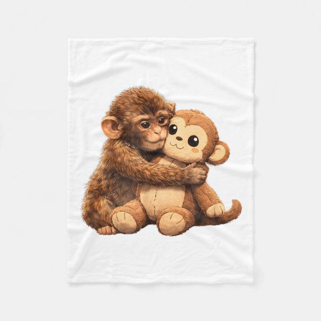 Kawaii Monkey Lover Cute Baby Monkey Punch Hugging Fleece Blanket (Front)