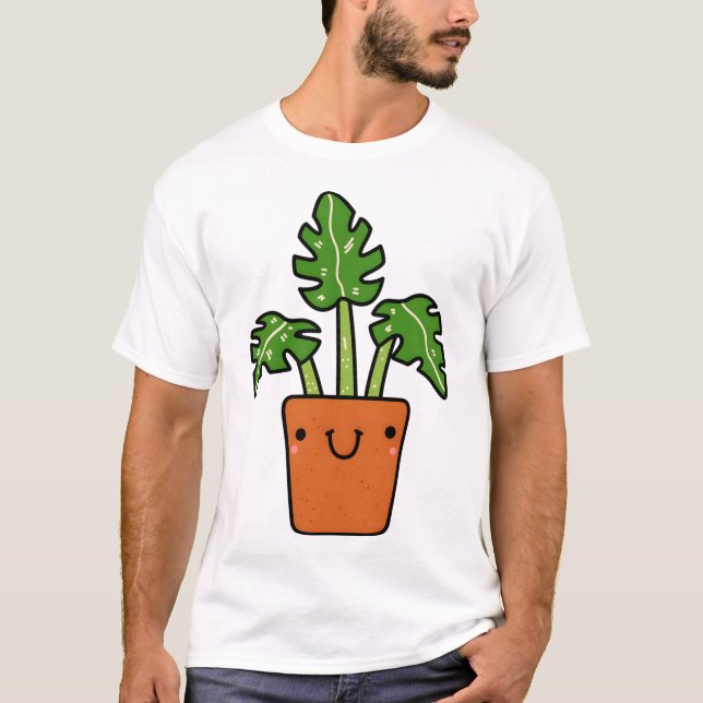 Kawaii Monstera Plant Potted Plant T-Shirt (Front)