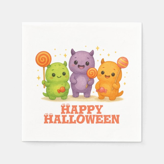 Kawaii Monsters & Lollipops Halloween Favour Bags Napkin (Front)