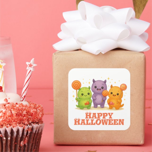 Kawaii Monsters & Lollipops Halloween  Square Sticker (Party)