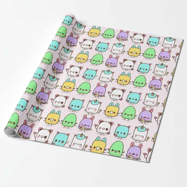 Kawaii Monsters Wrapping Paper (Unrolled)
