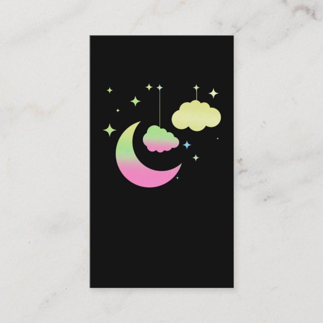 Kawaii Moon and Clouds Pastel Goth Art Business Card (Front)