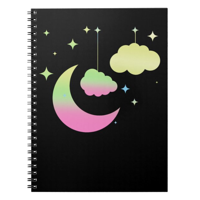 Kawaii Moon and Clouds Pastel Goth Art Notebook (Front)