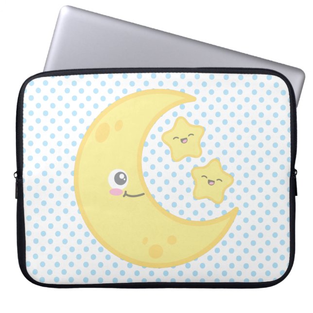 Kawaii Moon and Stars Laptop Sleeve (Front)