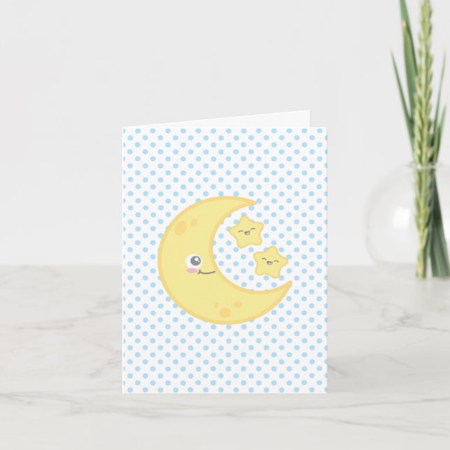 Kawaii Moon and Stars Note Card (Front)
