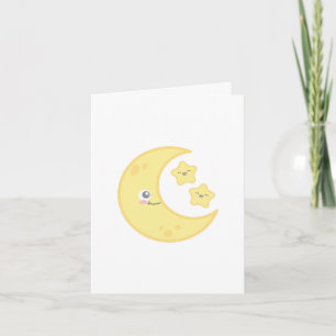 Kawaii Moon and Stars Note Card