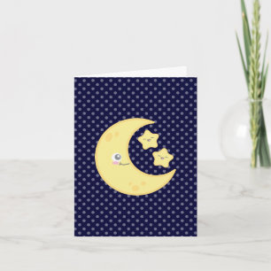 Kawaii Moon and Stars Note Card