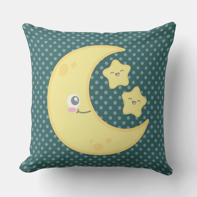 Kawaii Moon and Stars Throw Pillow (Front)
