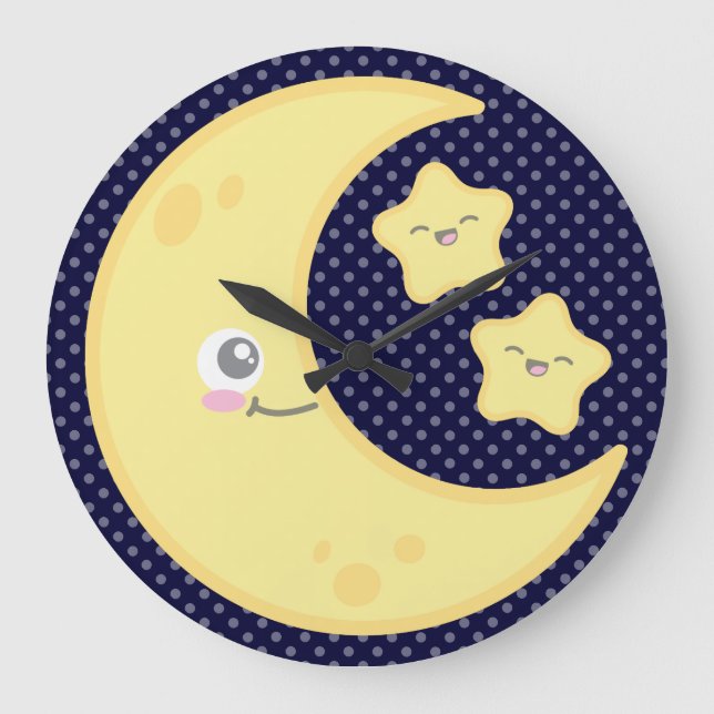 Kawaii Moon and Stars Wall Clock (Front)