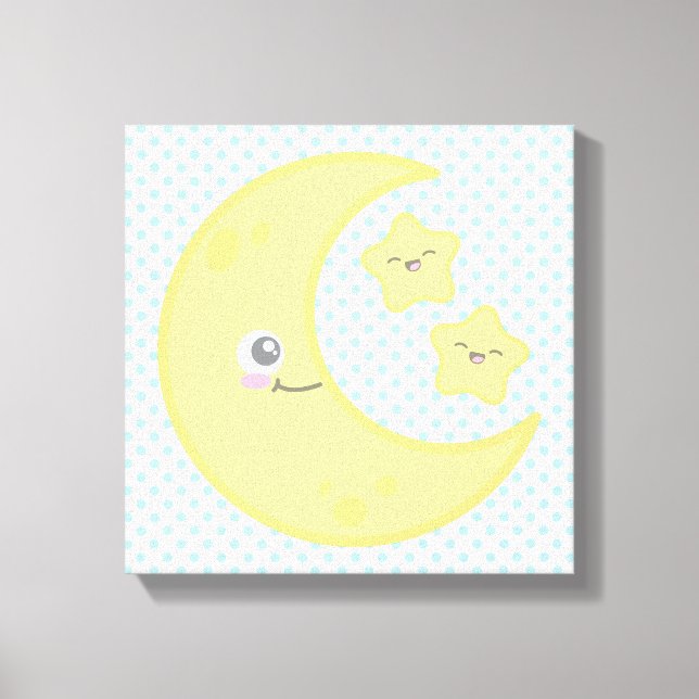 Kawaii Moon and Stars Wrapped Canvas (Front)