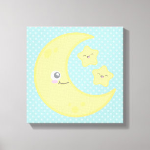 Kawaii Moon and Stars Wrapped Canvas