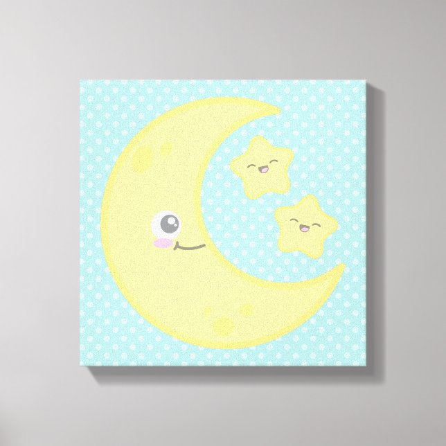 Kawaii Moon and Stars Wrapped Canvas (Front)