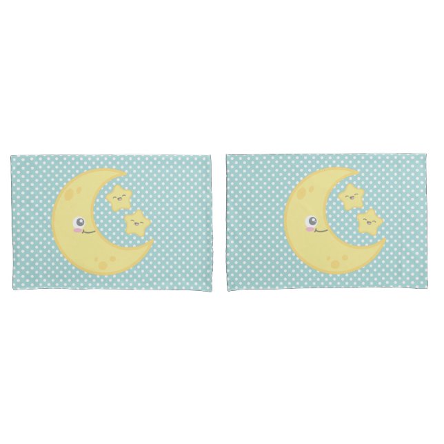 Kawaii Moon & Stars Pillow Case Set (Front-Set)