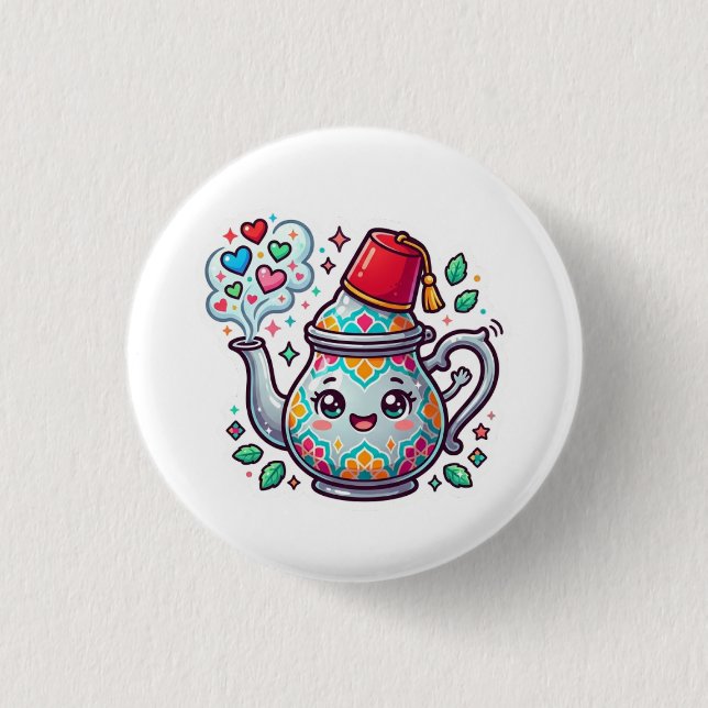 Kawaii Moroccan Mint Tea Pot Sticker 3 Cm Round Badge (Front)