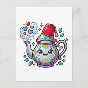 Kawaii Moroccan Mint Tea Pot Sticker Postcard