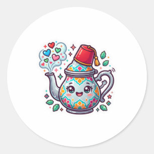 Kawaii Moroccan Teapot Card Classic Round Sticker