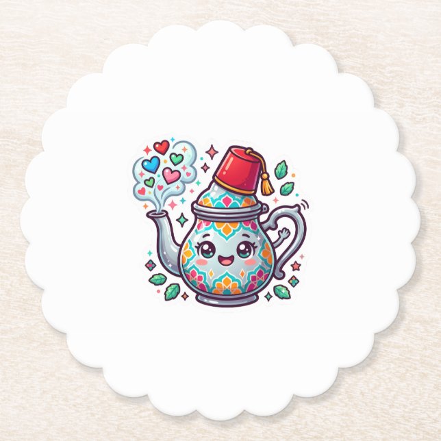 Kawaii Moroccan Teapot Card Paper Coaster (Front)