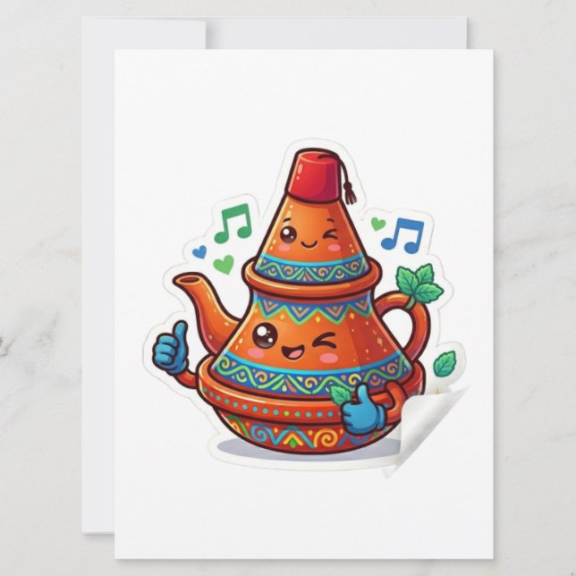 Kawaii Moroccan Teapot - Cute Berred Stick Invitation (Front)