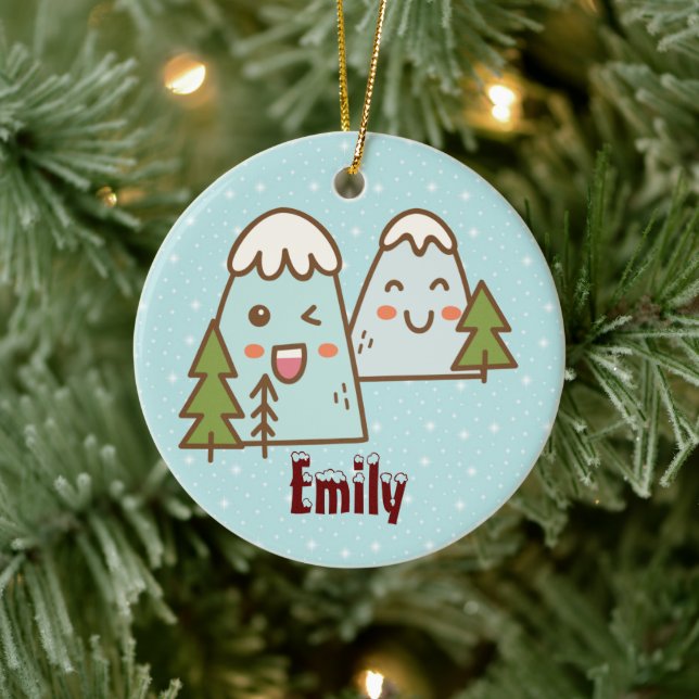 Kawaii Mountains in Snow Ceramic Tree Decoration (Tree)