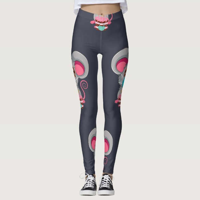 Kawaii mouse in face mask with cake leggings (Front)