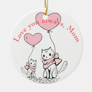 Kawaii Mum Cat & Kitten Custom Ceramic Tree Decoration