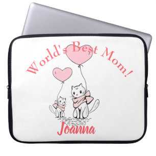 Kawaii Mum Cat & Kitten Custom Laptop Sleeve