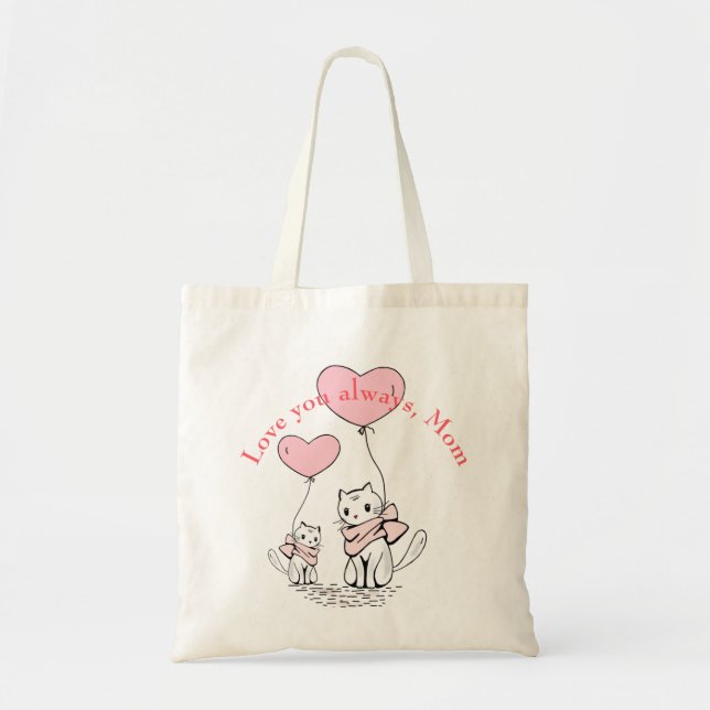 Kawaii Mum Cat & Kitten Custom Tote Bag (Front)