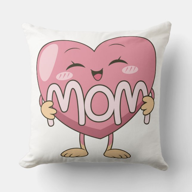 Kawaii Mum Heart Hug Design Cushion (Front)