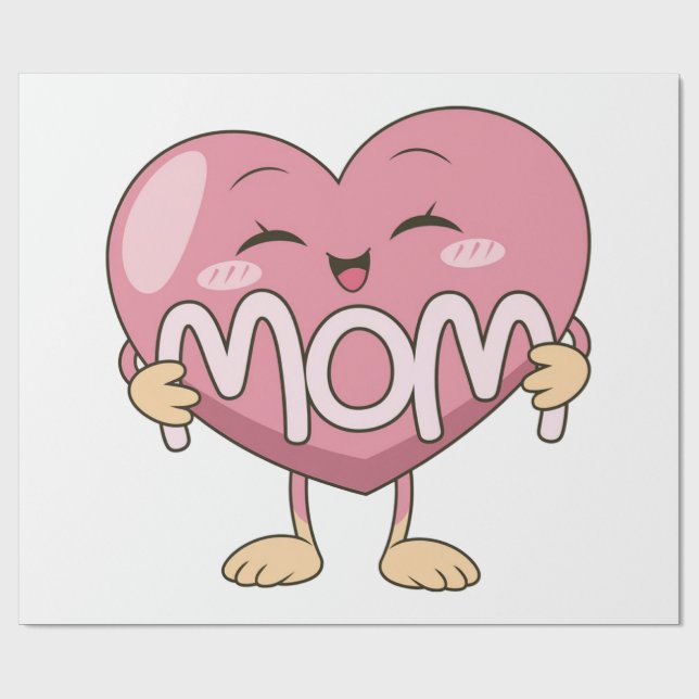 Kawaii Mum Heart Hug Design Wrapping Paper (Flat)