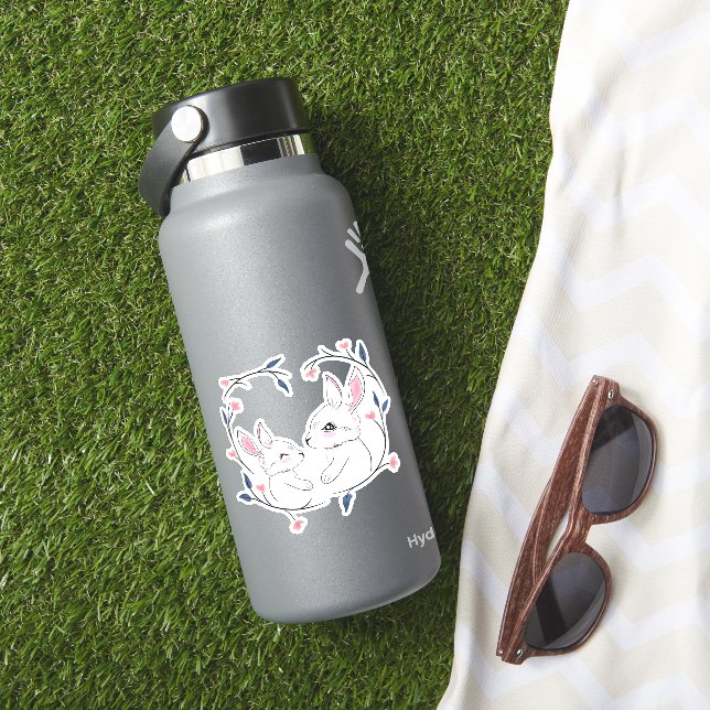 kawaii mum rabbit and her baby with flowers (HydroFlask Insitu)
