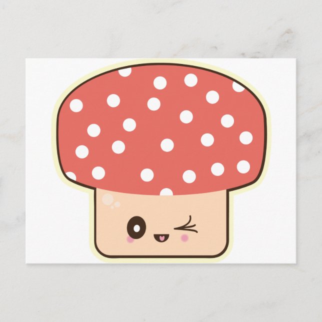 Kawaii Mushroom, cute toadstool red white polkadot Postcard (Front)