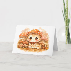 Kawaii Mushroom Forest Kitty Cute Autumn Cosy Cat Card