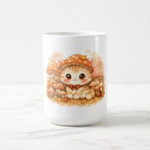 Kawaii Mushroom Forest Kitty Cute Autumn Cosy Cat Coffee Mug