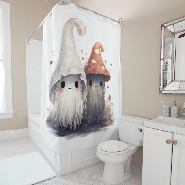 Kawaii Mushroom Trolls Shower Curtain (In Situ)