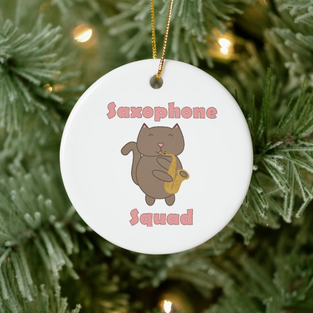 Kawaii Music Band Kitty Playing Saxophone Squad Ceramic Tree Decoration (Tree)