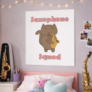 Kawaii Music Band Kitty Playing Saxophone Squad Poster