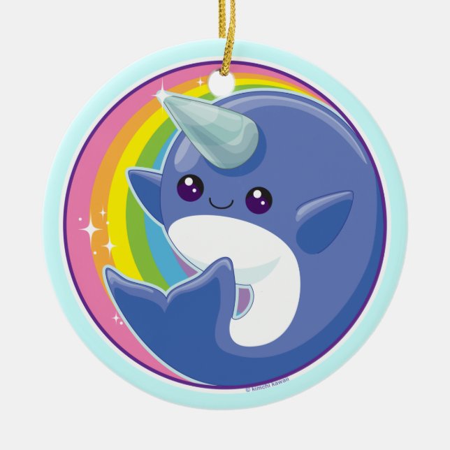 Kawaii Narwhal Ceramic Tree Decoration (Front)