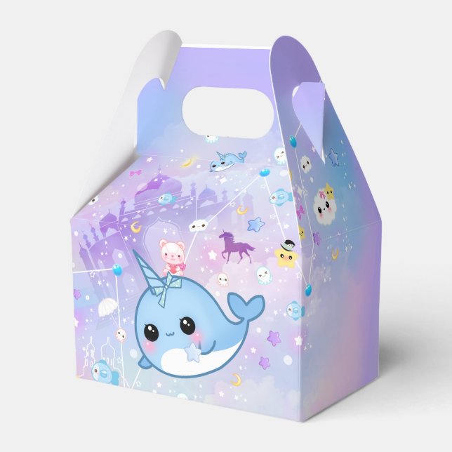 Kawaii narwhal in the dreamy kingdom favour box (Front Side)