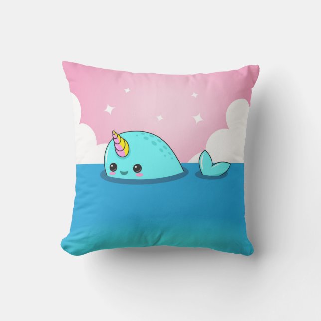 Kawaii Narwhal Pillow (Front)