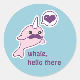 Kawaii Narwhal with Moustache Classic Round Sticker