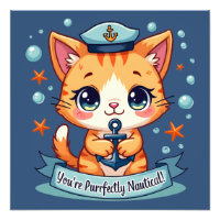 Kawaii Nautical Cat Sailing Anchor Pun