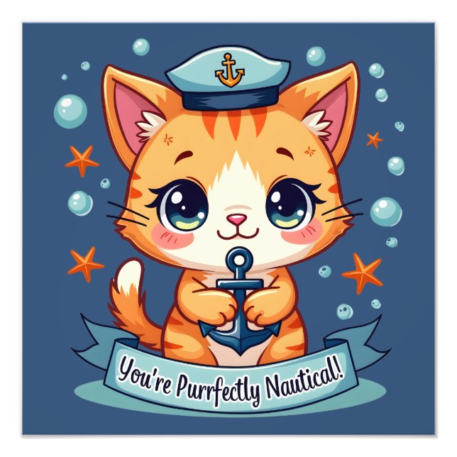 Kawaii Nautical Cat Sailing Anchor Pun  Photo Print (Front)
