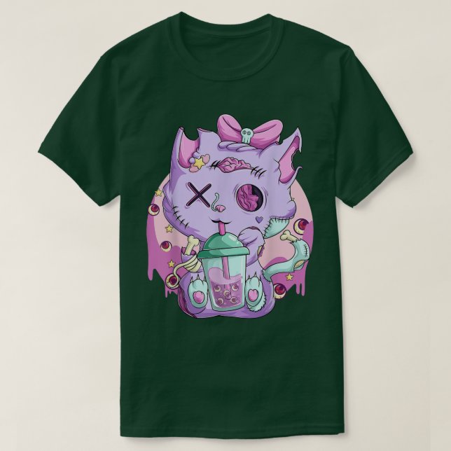 Kawaii Neko Boba Tea Tee Shirt, Goth Pastel Aesthe (Design Front)