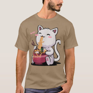 Kawaii Neko Cats Ramen Bowl Anime Otaku White Cat T-Shirt