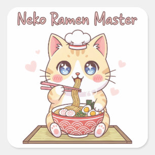 Kawaii Neko Ramen Master Cute Cat Food Chef Square Sticker
