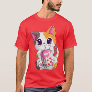 Kawaii Neko Strawberry Milk  For Women & Girl Anim T-Shirt