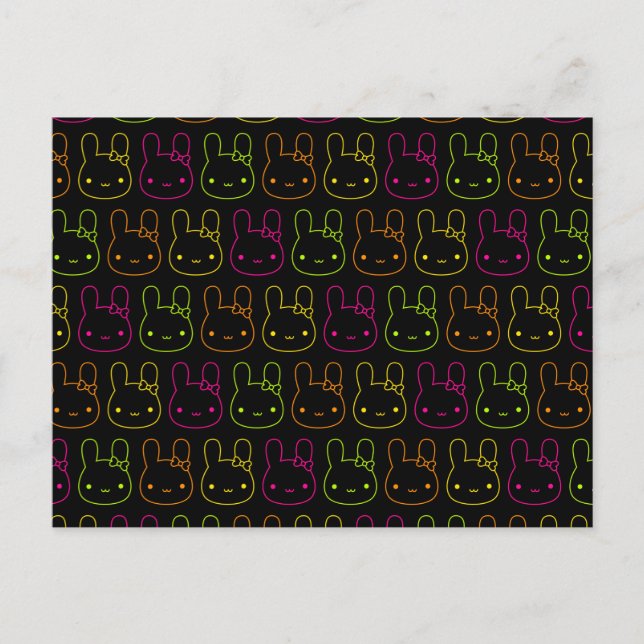 Kawaii Neon Bunny Bows Postcard (Front)