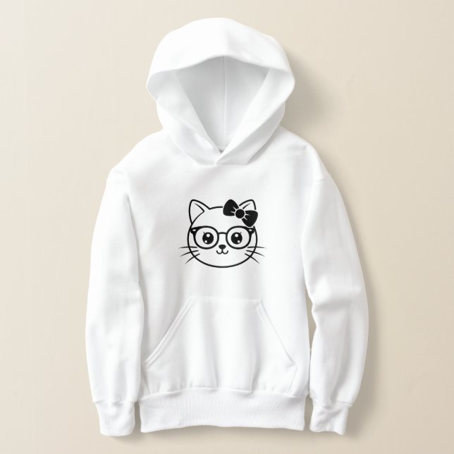 Kawaii Nerdy Cat Face with Glasses and Bow Line Ar (Laydown)